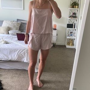 Light pink satin cami and short pajama set